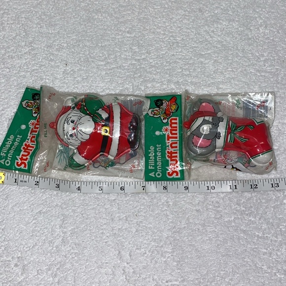 Vintage stuff n’ trim fillable Christmas ornament Santa and mouse in stocking - Picture 6 of 7